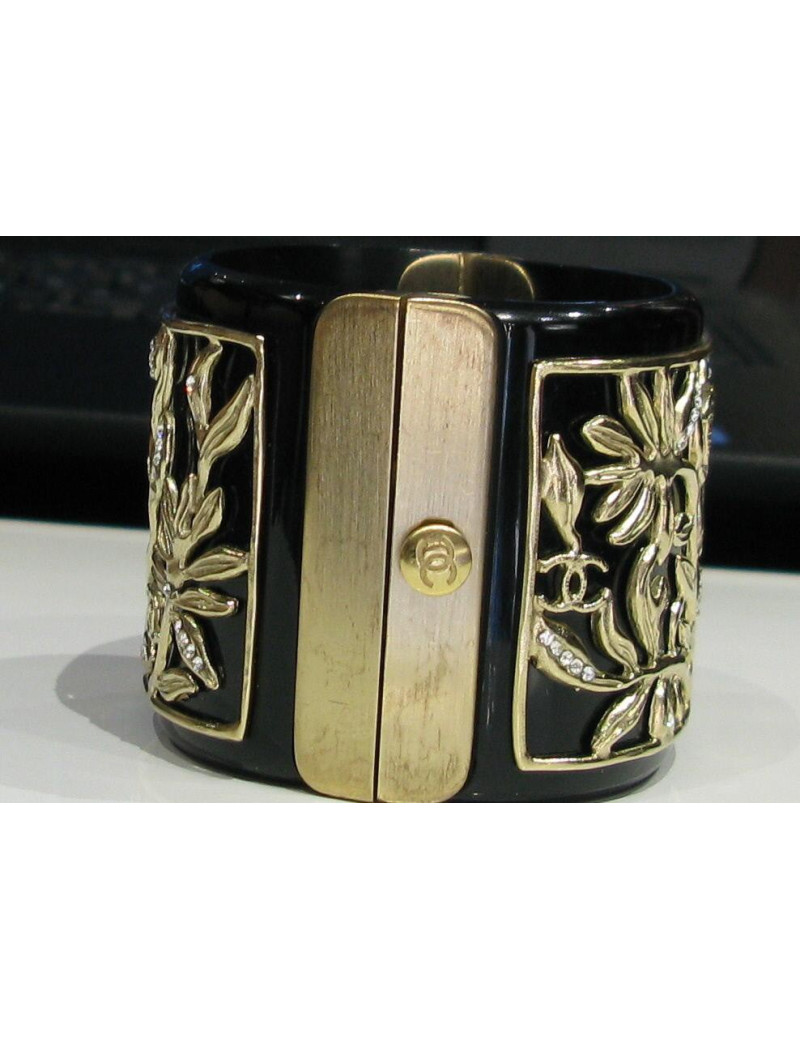 Manchette CHANEL noire "branchages strasés"