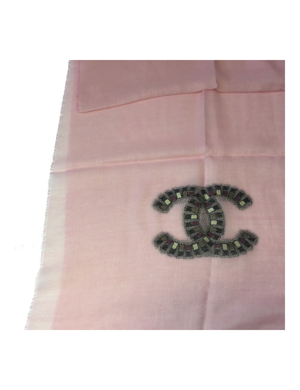Châle CHANEL rose en cachemire et soie