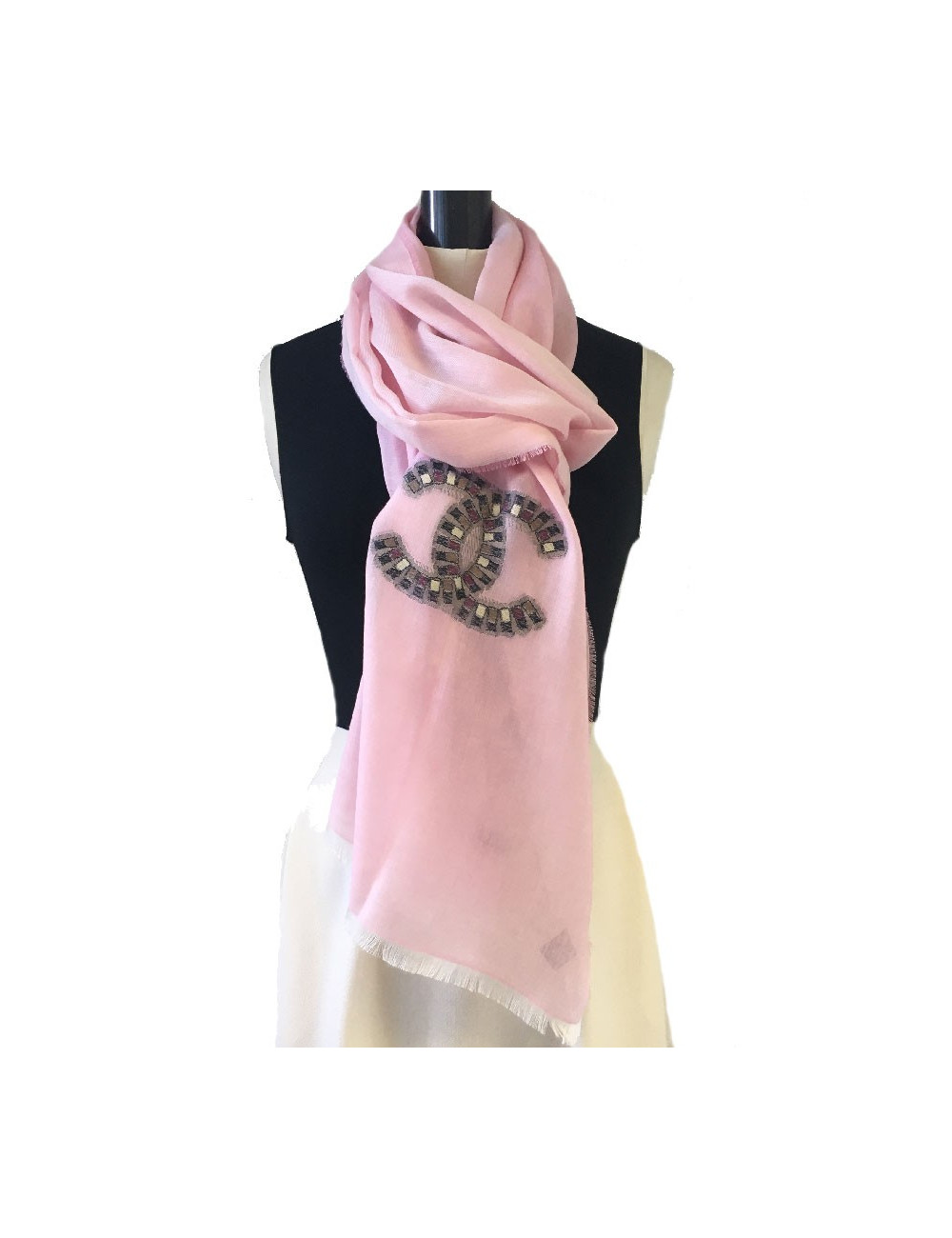 Châle CHANEL rose en cachemire et soie