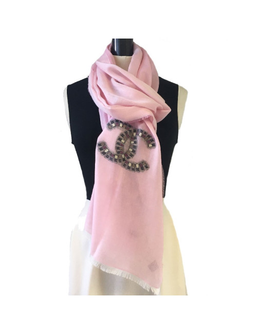 Châle CHANEL rose en cachemire et soie
