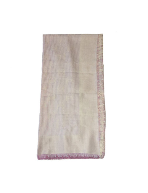CHANEL shawl with small fringes in pink and white cotton and silk
