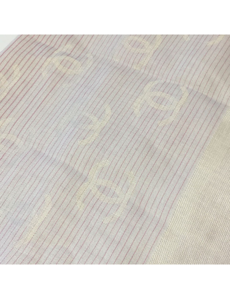 CHANEL shawl with small fringes in pink and white cotton and silk