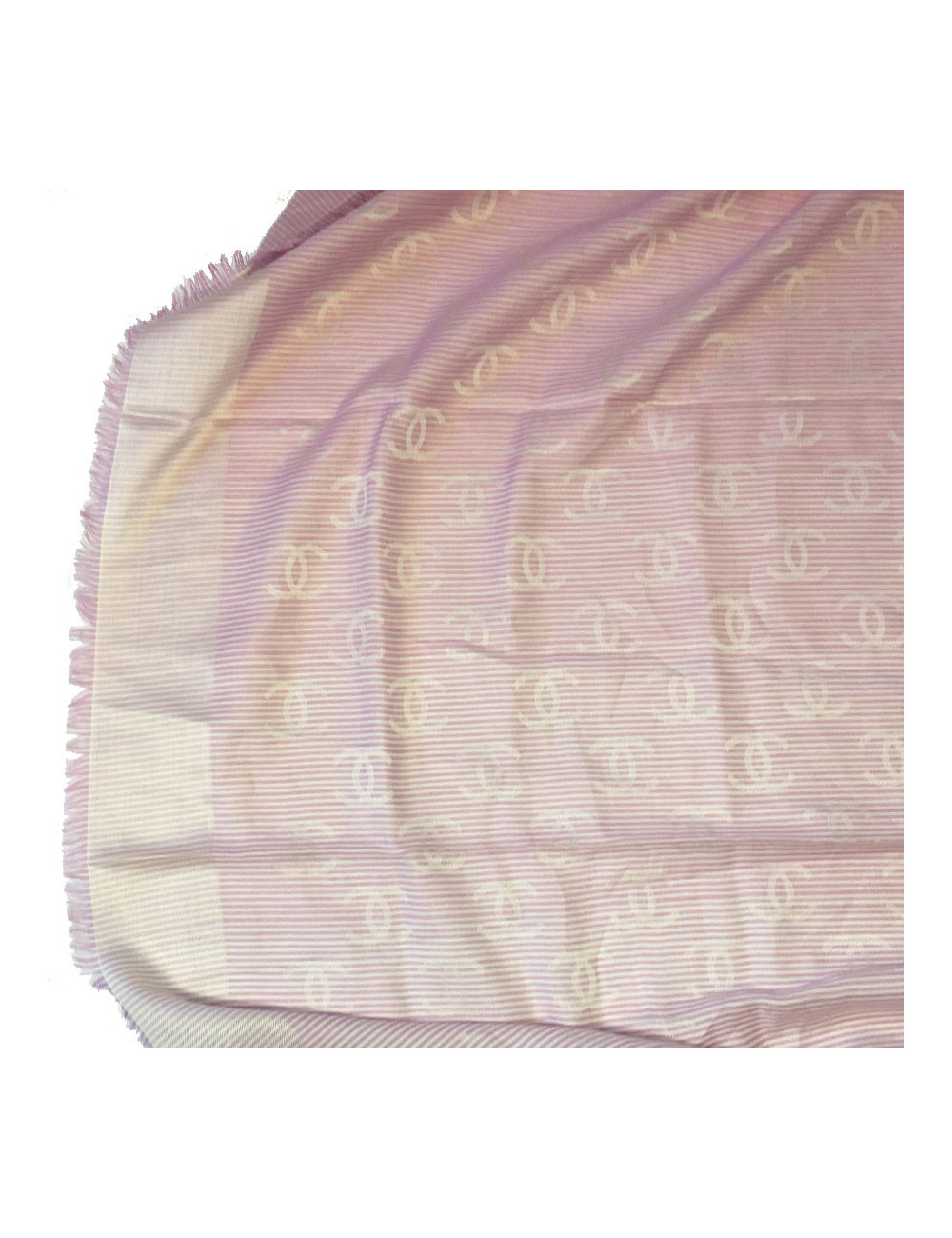 CHANEL shawl with small fringes in pink and white cotton and silk