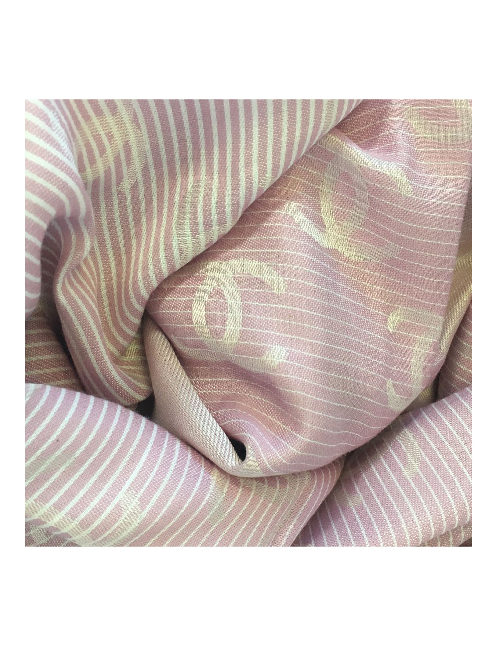 CHANEL shawl with small fringes in pink and white cotton and silk