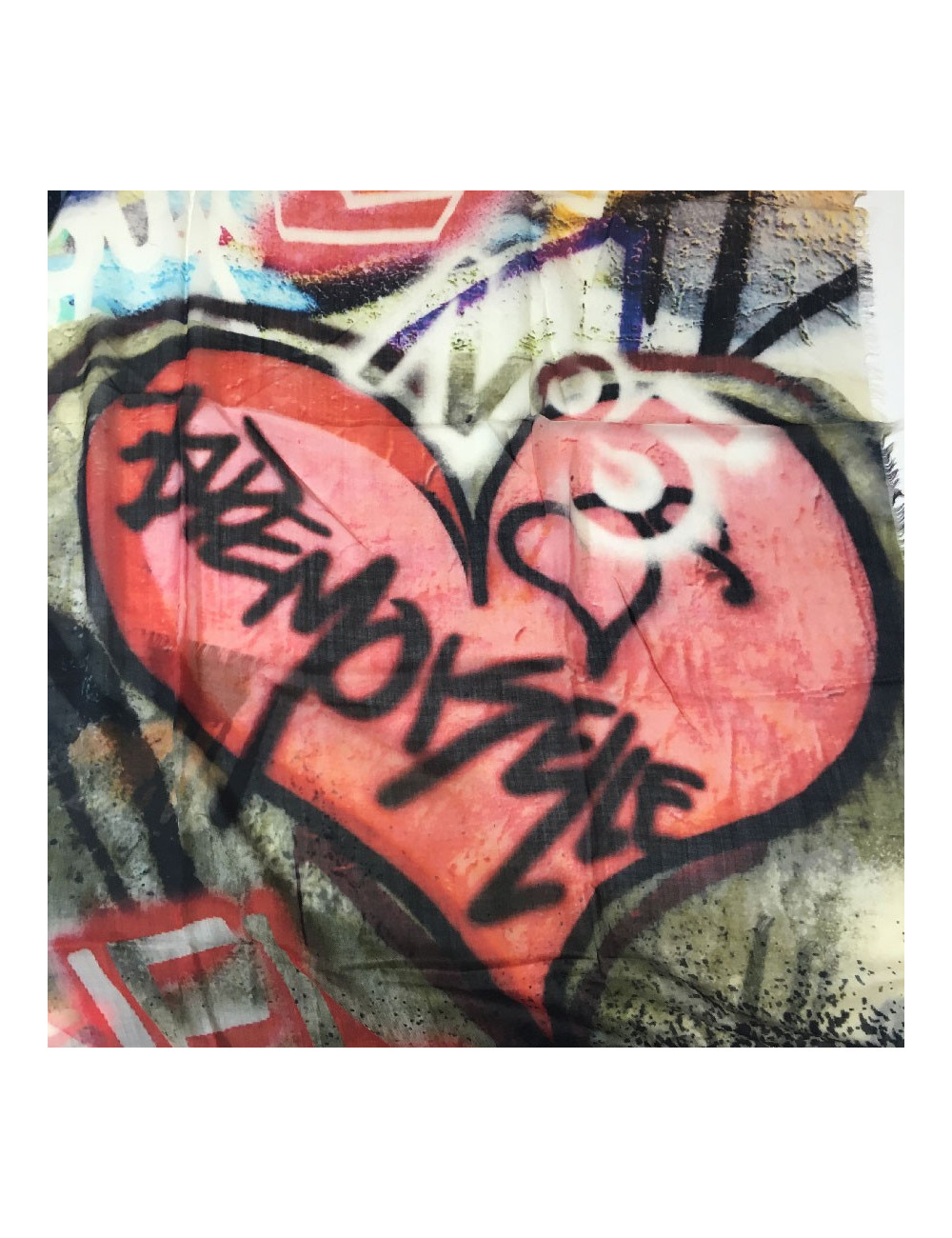 Châle CHANEL à petites franges graffiti en cachemire multicolore