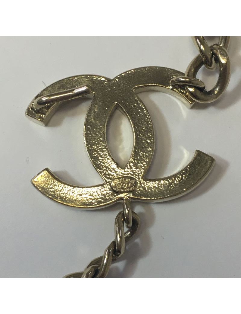 Ceinture CHANEL chaine argent et CC noir