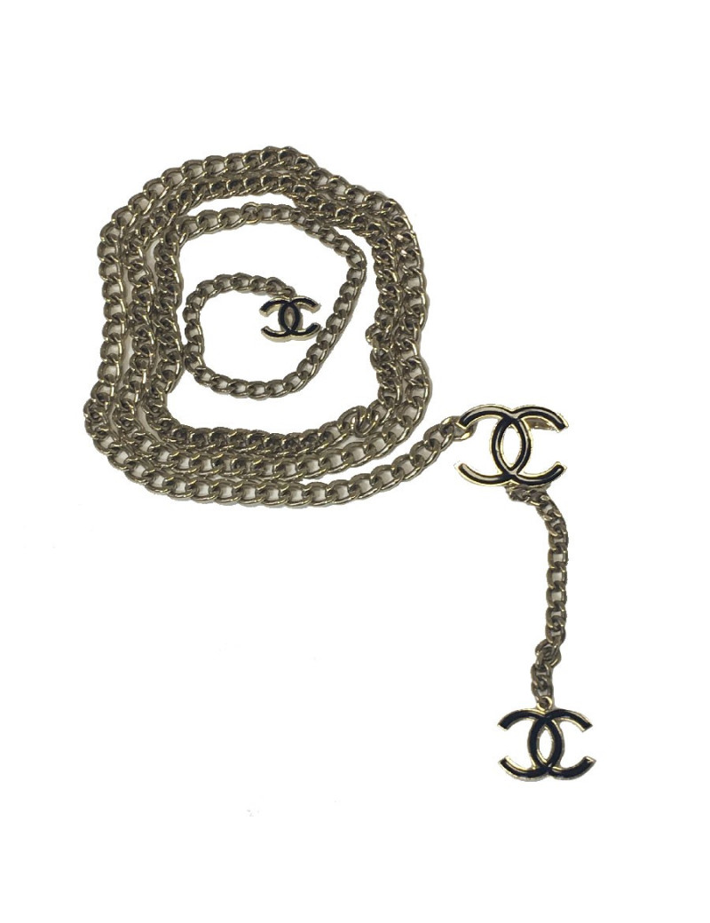 Ceinture CHANEL chaine dorée et CC noir