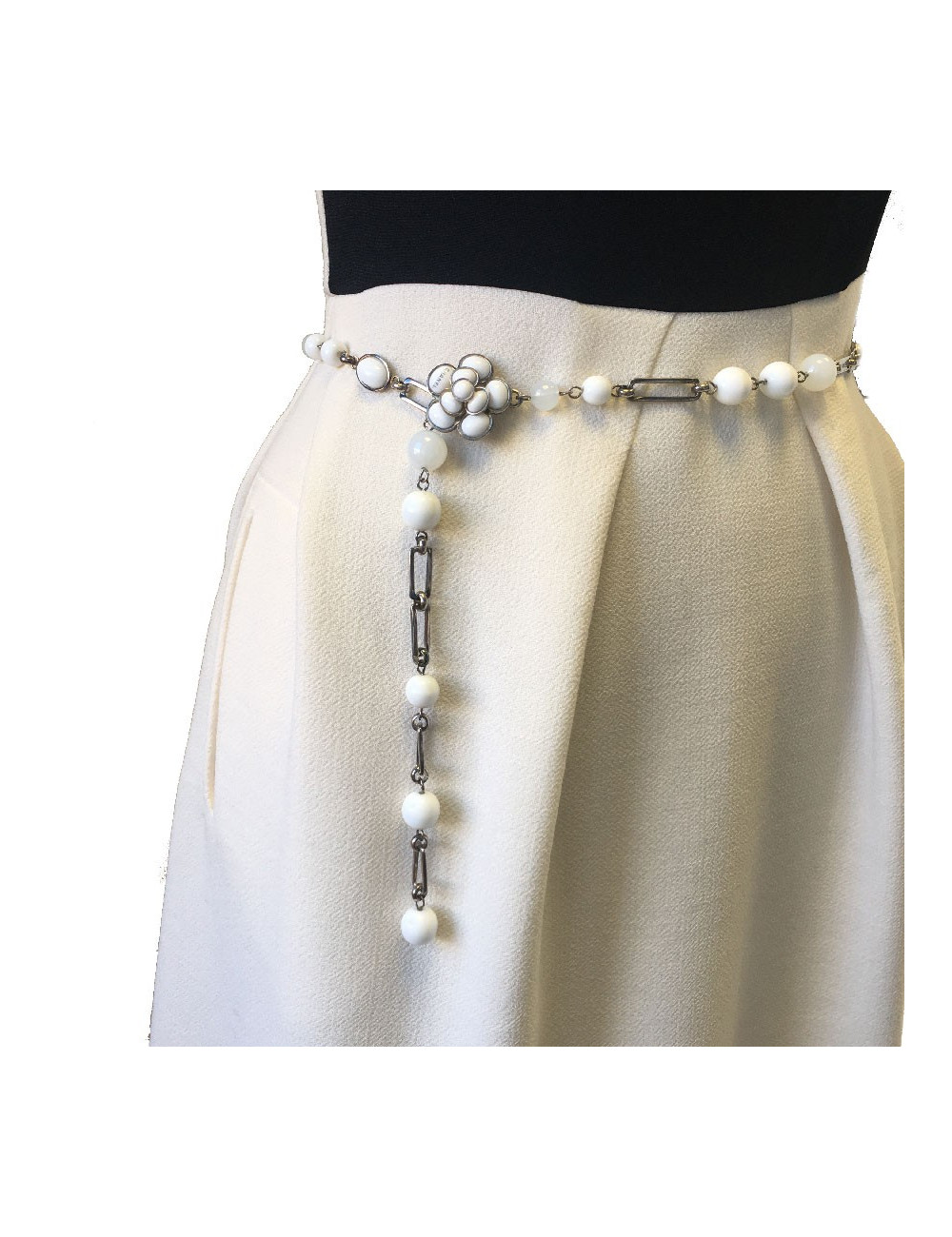 CHANEL necklace belt in white and transparent molten glass