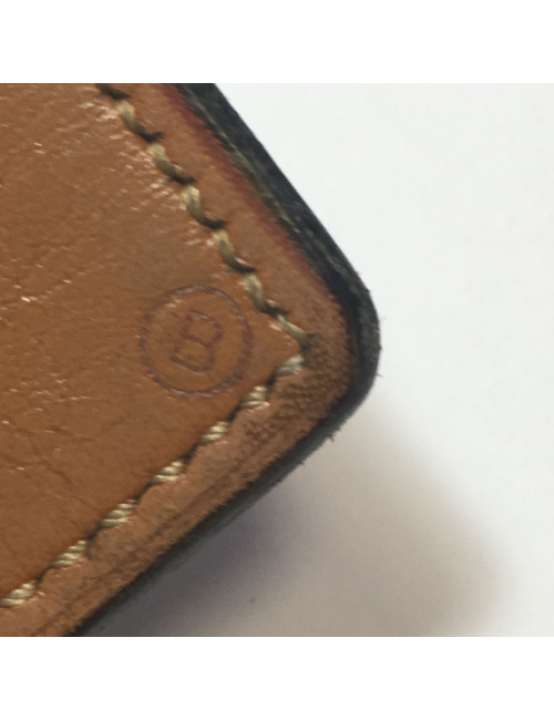 Ceinture HERMES T80 vintage en cuir marine, intérieur cuir gold 