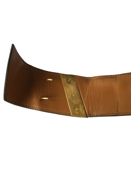 Ceinture HERMES T80 vintage en cuir marine, intérieur cuir gold 