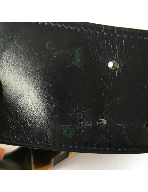 Ceinture HERMES T80 vintage en cuir marine, intérieur cuir gold 
