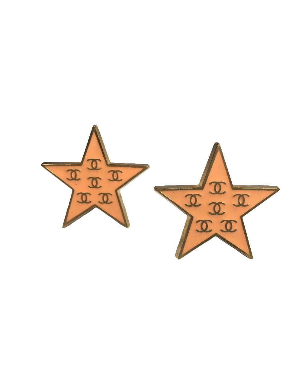 CHANEL star clip-on earrings in gilded metal and coral enamel