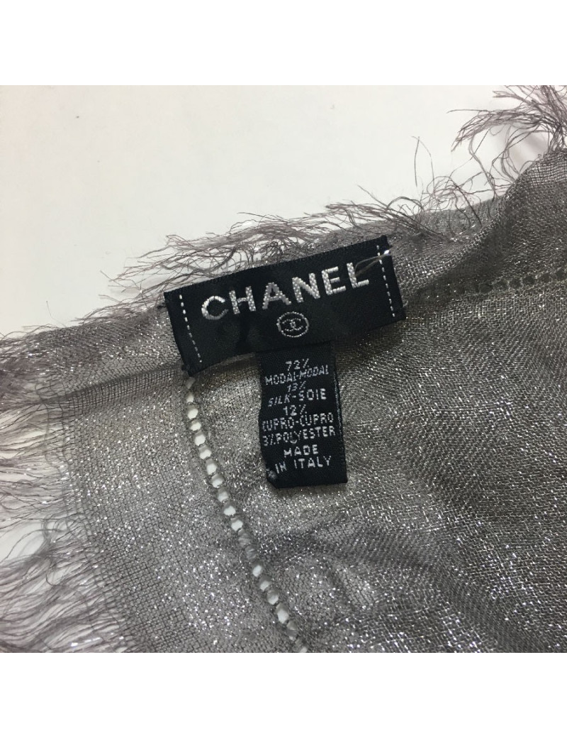 CHANEL shawl in grey modal, silk and cupro with silver threads