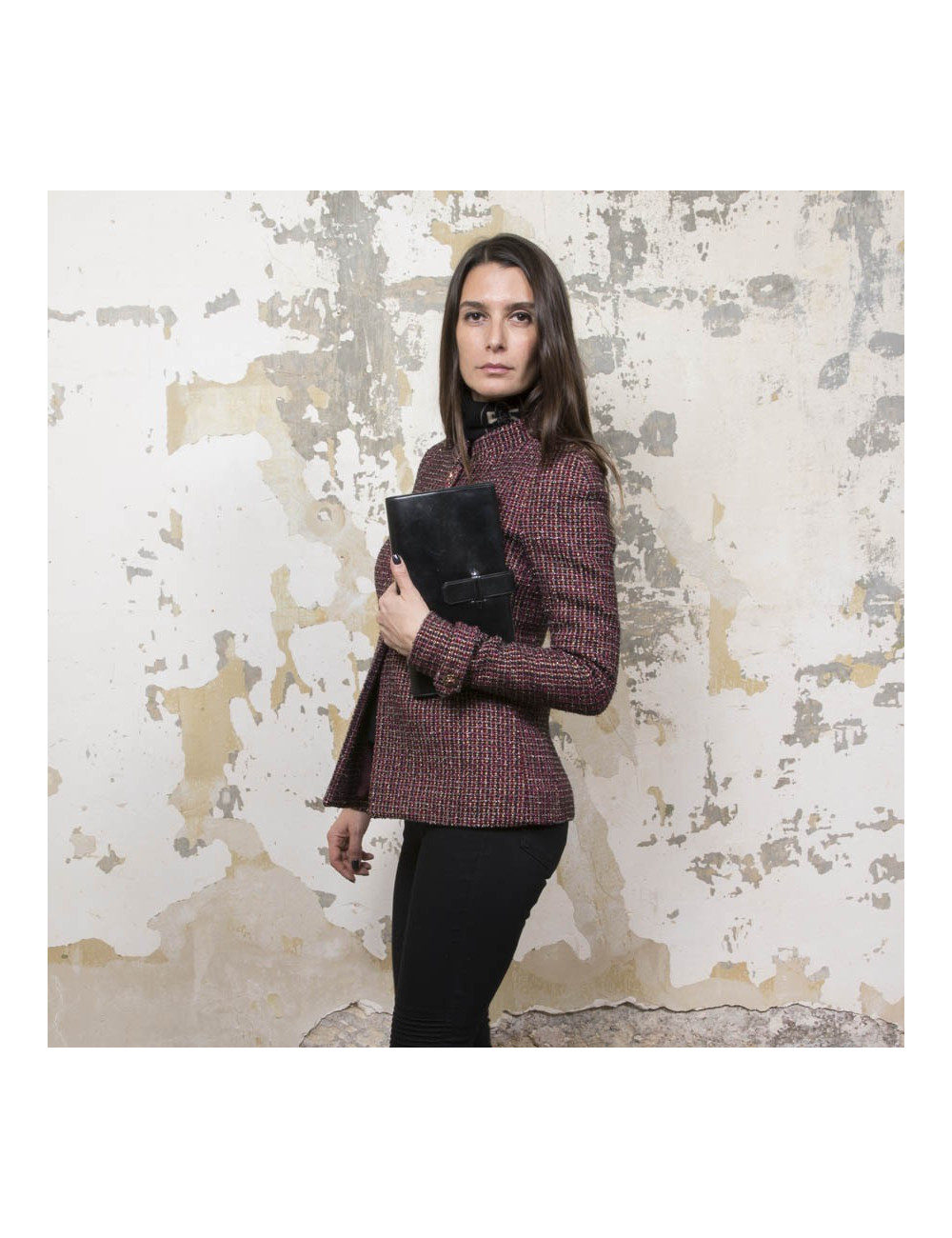 Pochette HERMES cuir lisse noir vintage