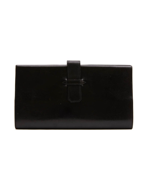 Pochette HERMES cuir lisse noir vintage