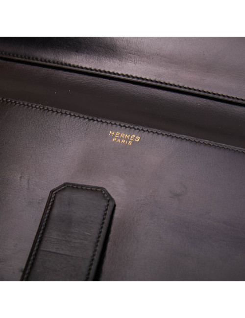 Pochette HERMES cuir lisse noir vintage