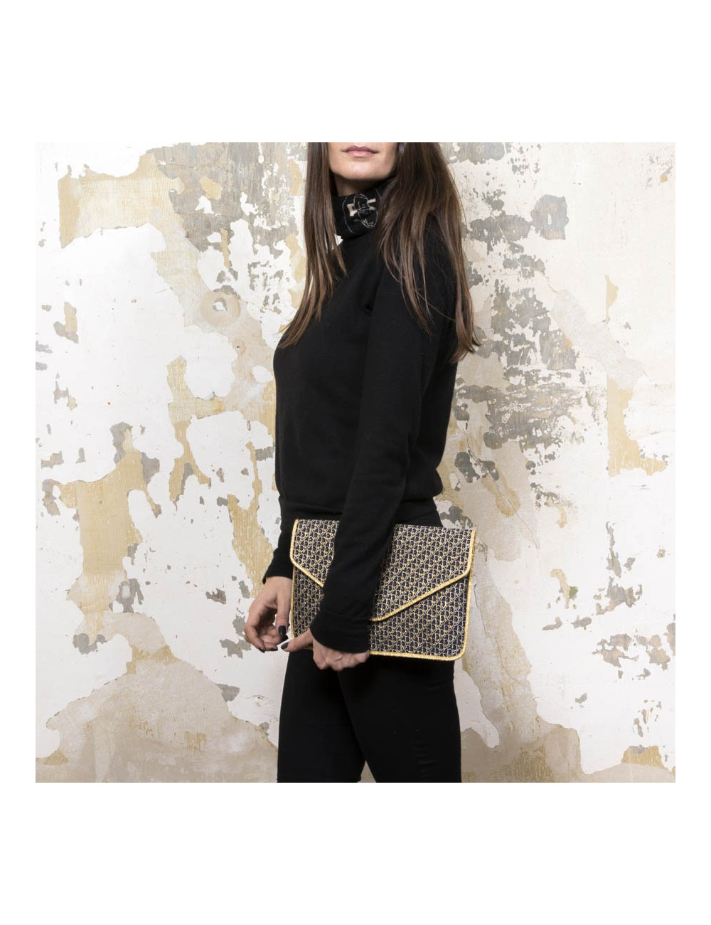 Pochette CHRISTIAN DIOR monogram doré et bleu marine