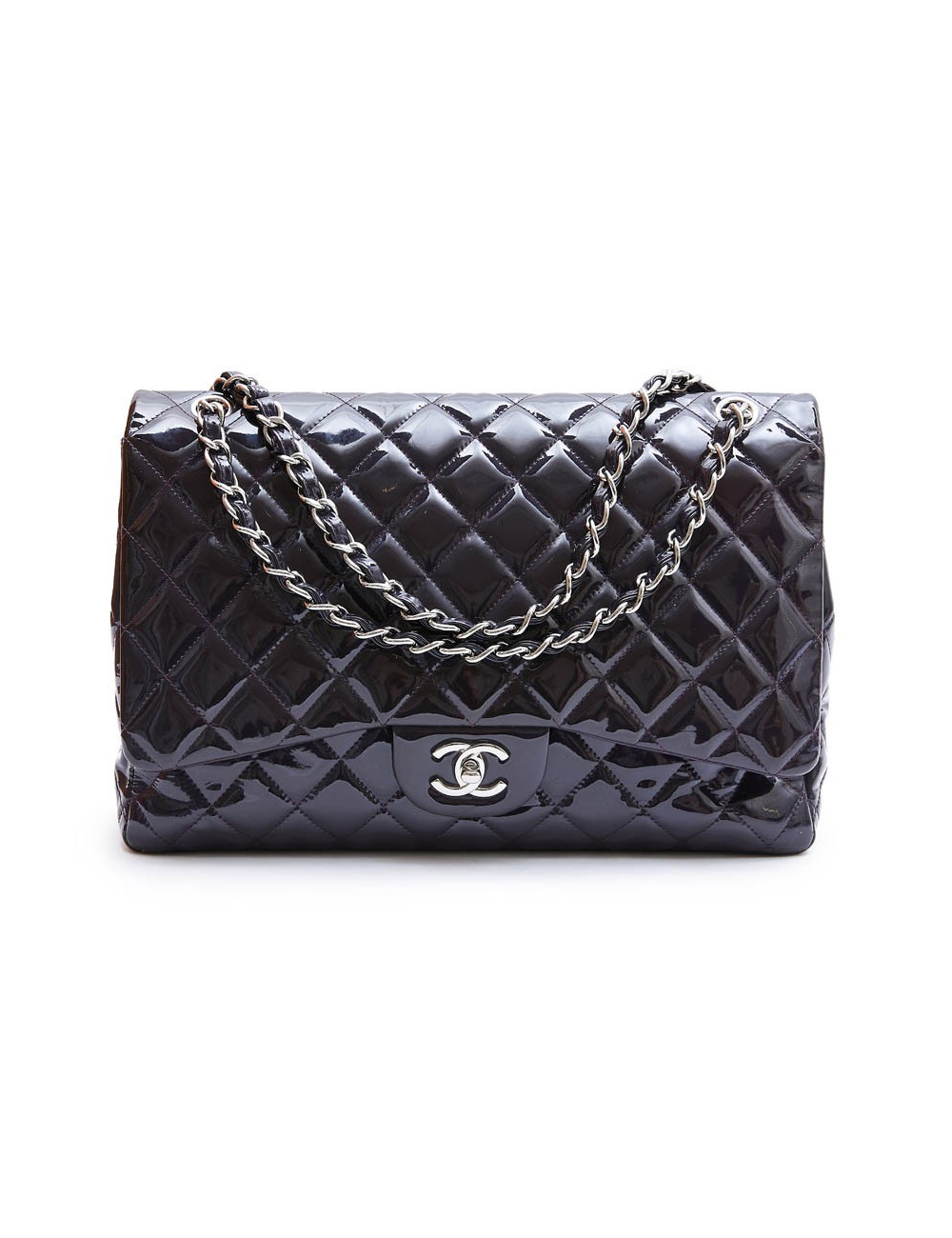 CHANEL maxi jumbo bag in purple patent leather