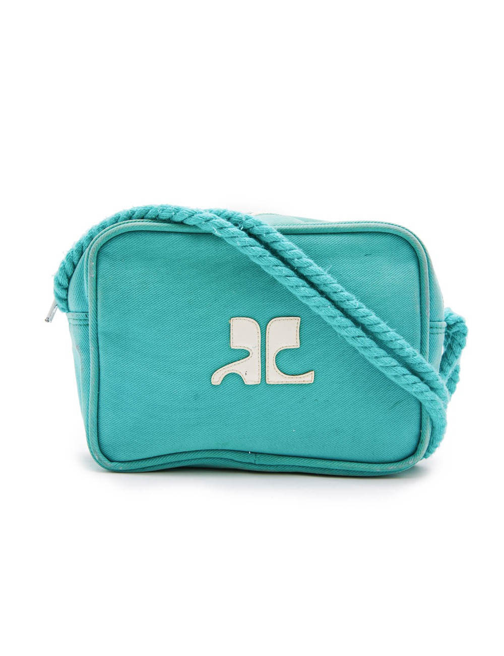 COURREGES vintage bag in turquoise canvas