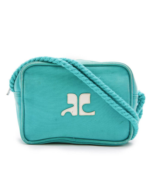 COURREGES vintage bag in turquoise canvas