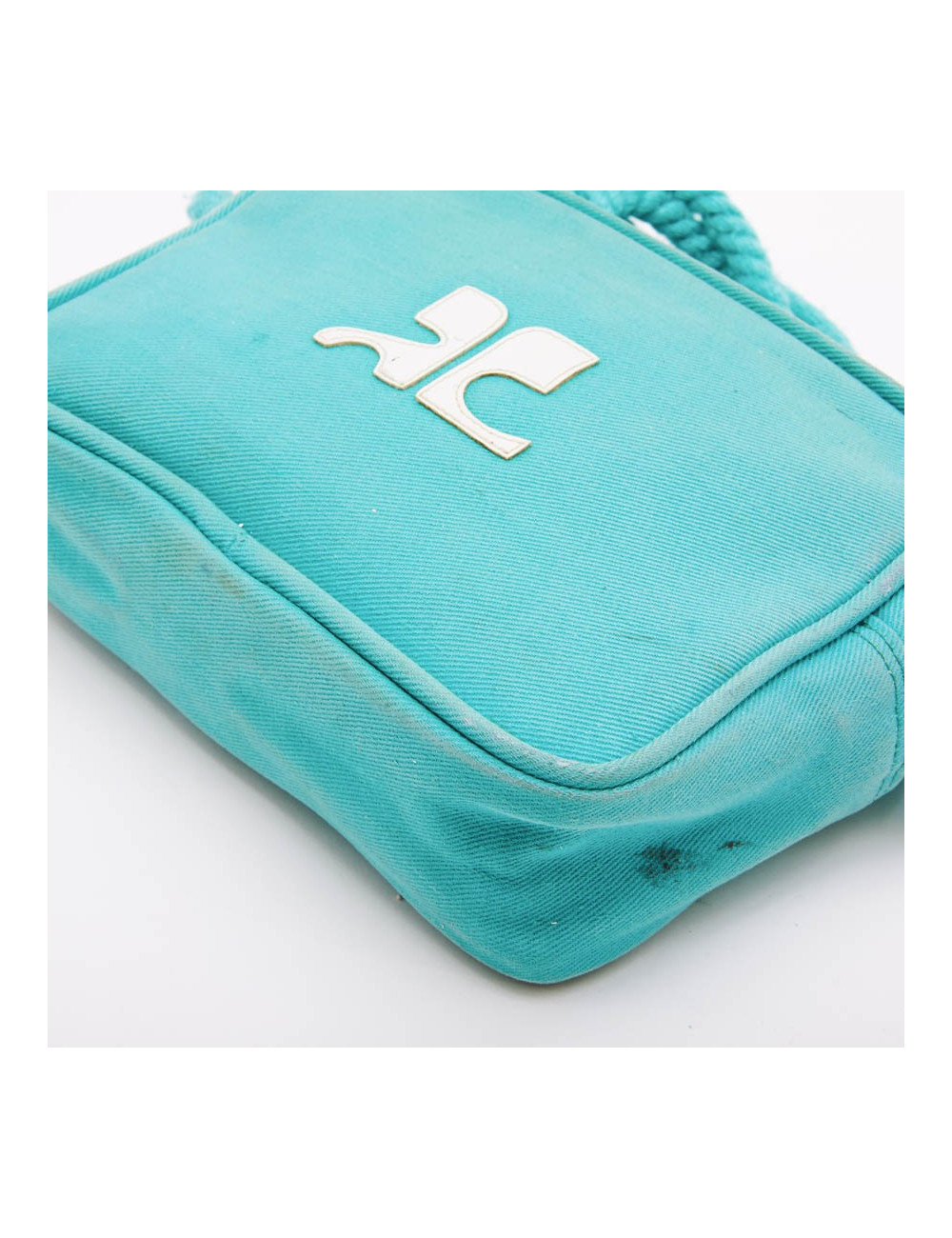 COURREGES vintage bag in turquoise canvas