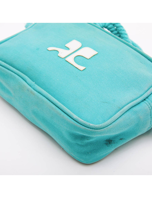 COURREGES vintage bag in turquoise canvas
