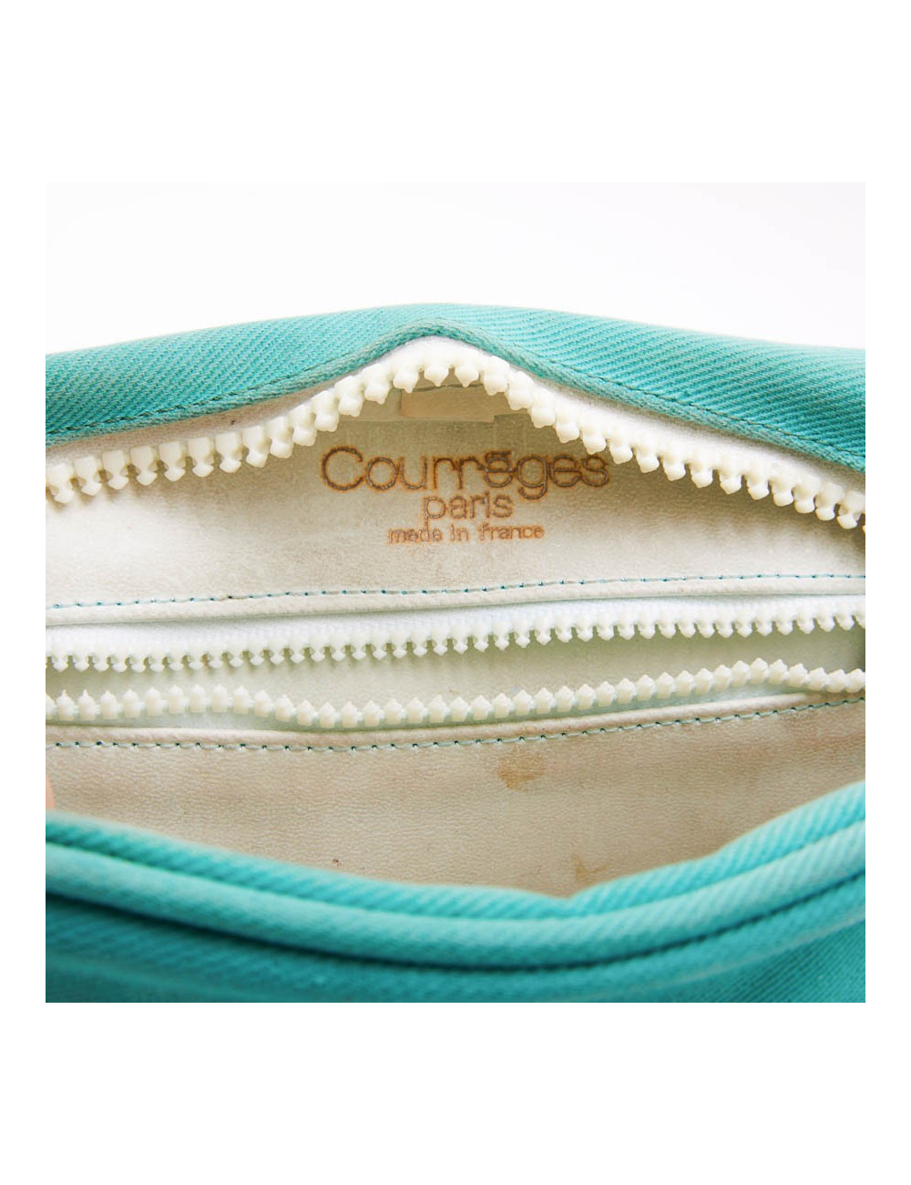 COURREGES vintage bag in turquoise canvas