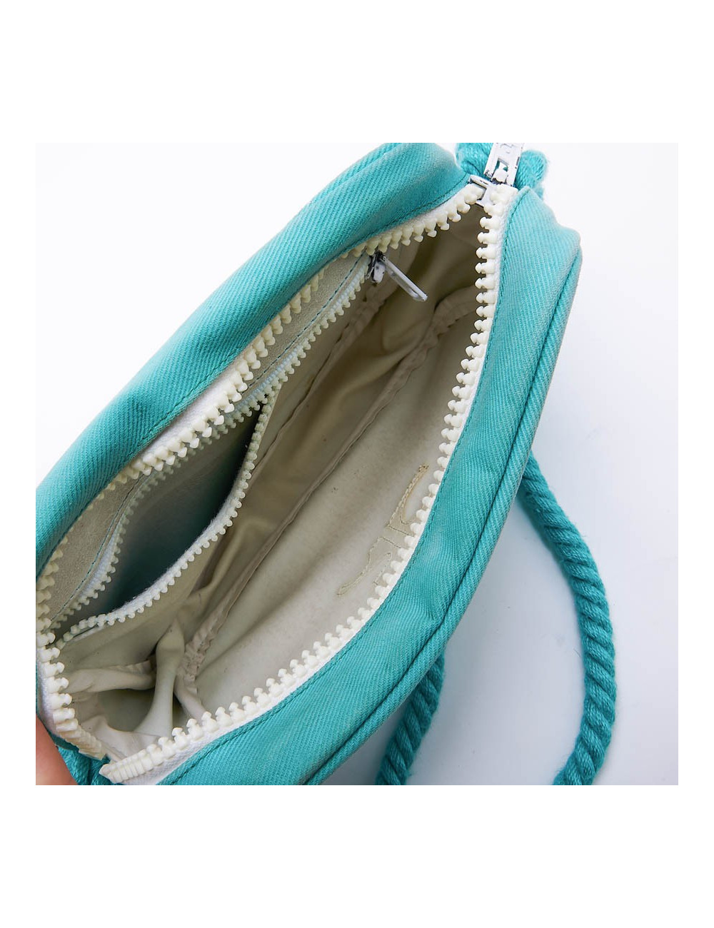 COURREGES vintage bag in turquoise canvas