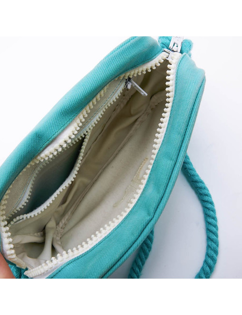 COURREGES vintage bag in turquoise canvas