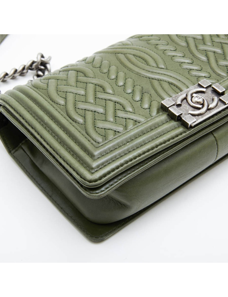 Sac "Boy" CHANEL cuir vert