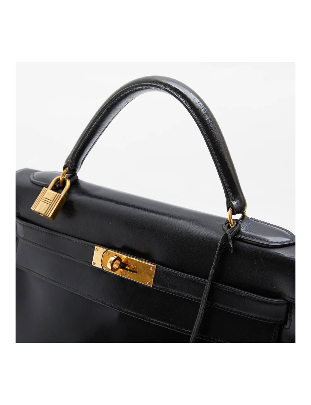 HERMES vintage 'Kelly 32' bag in black box leather