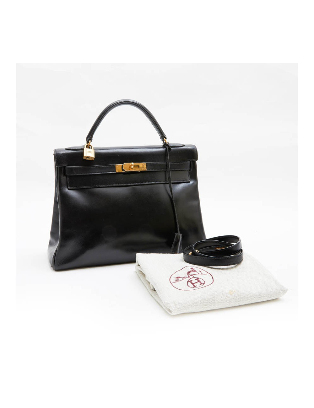 HERMES vintage 'Kelly 32' bag in black box leather