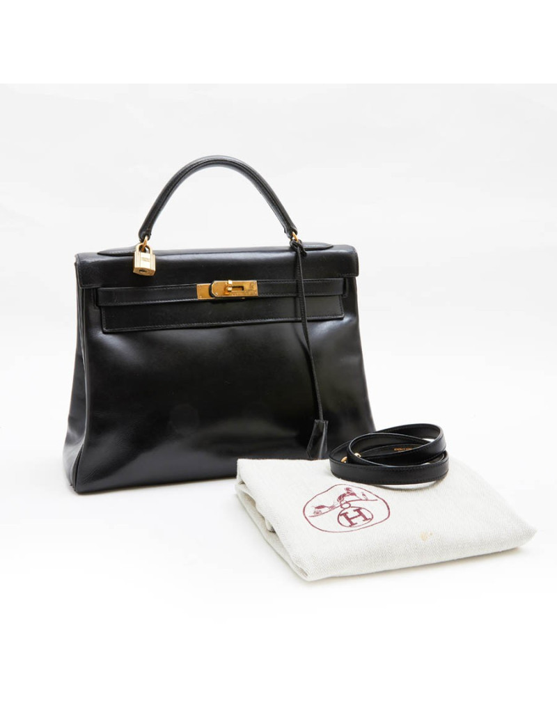 HERMES vintage 'Kelly 32' bag in black box leather