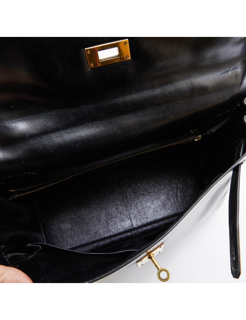 HERMES vintage 'Kelly 32' bag in black box leather