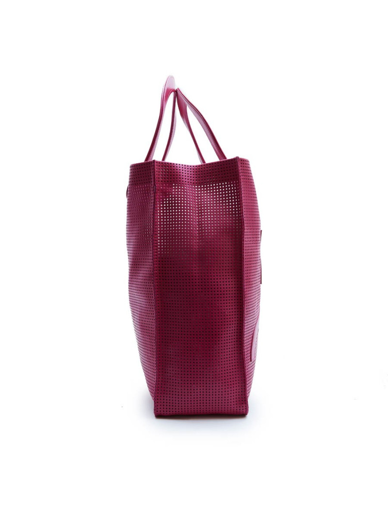 COURREGES large tote bag in perforated pink leather