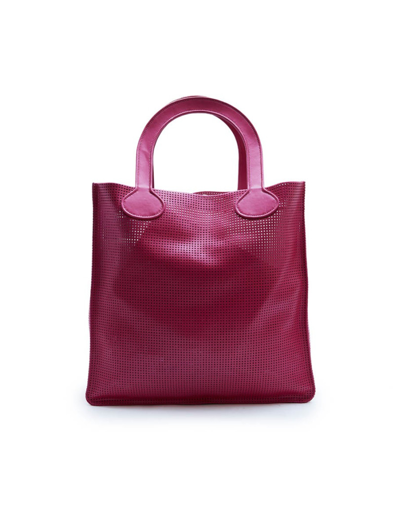 COURREGES large tote bag in perforated pink leather