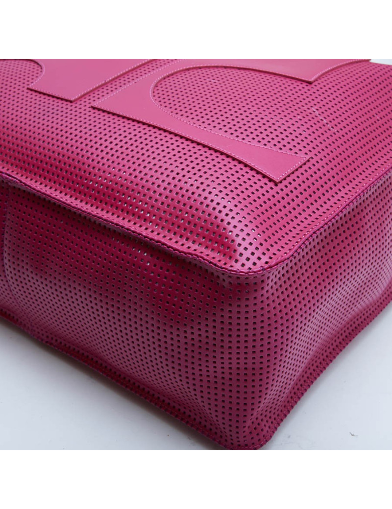 COURREGES large tote bag in perforated pink leather