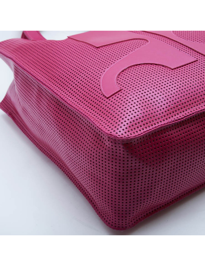 COURREGES large tote bag in perforated pink leather