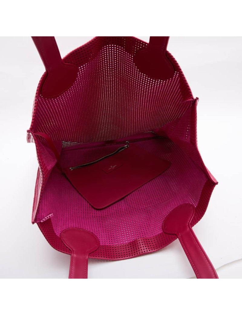 COURREGES large tote bag in perforated pink leather