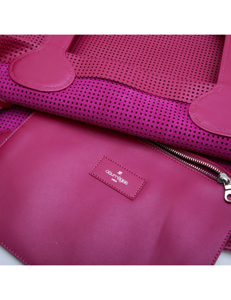 COURREGES large tote bag in perforated pink leather
