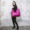COURREGES large tote bag in perforated pink leather