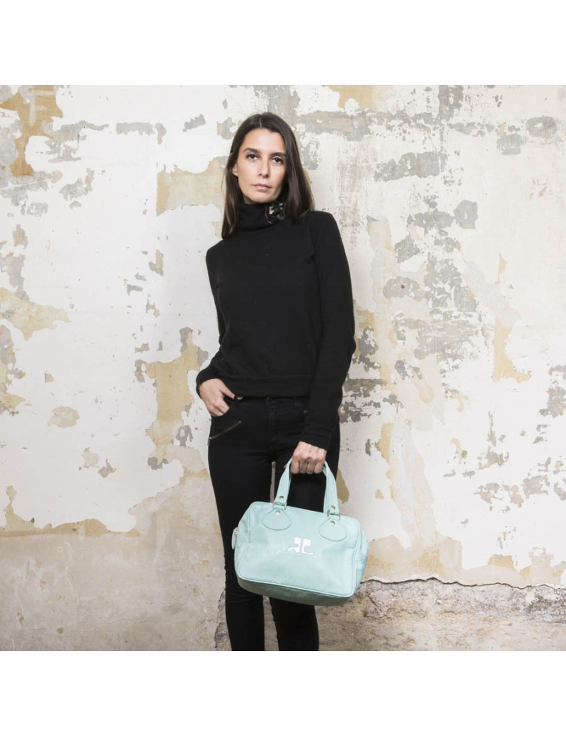 Sac COURREGE cuir verni vert d'eau