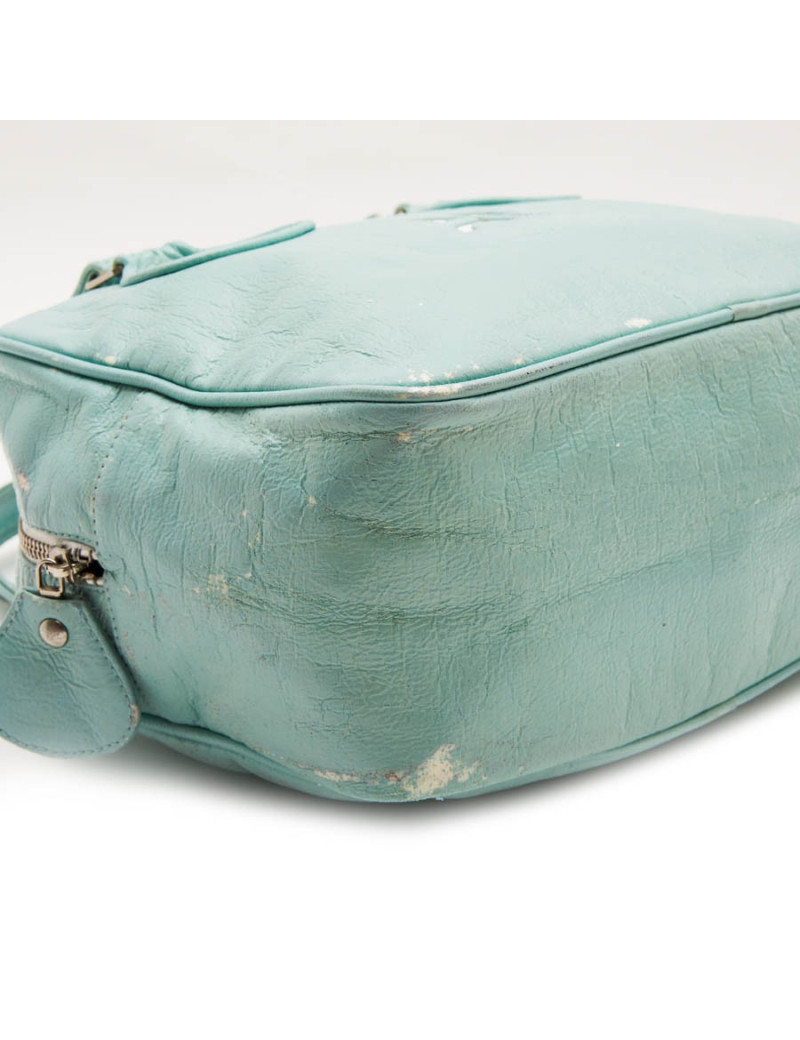 Sac COURREGE cuir verni vert d'eau