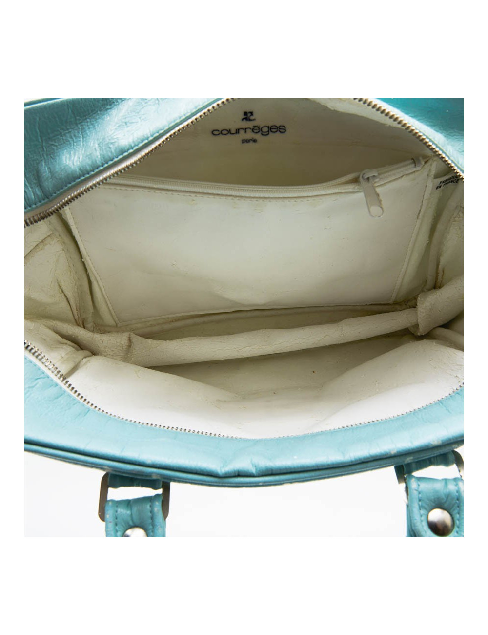 Sac COURREGE cuir verni vert d'eau