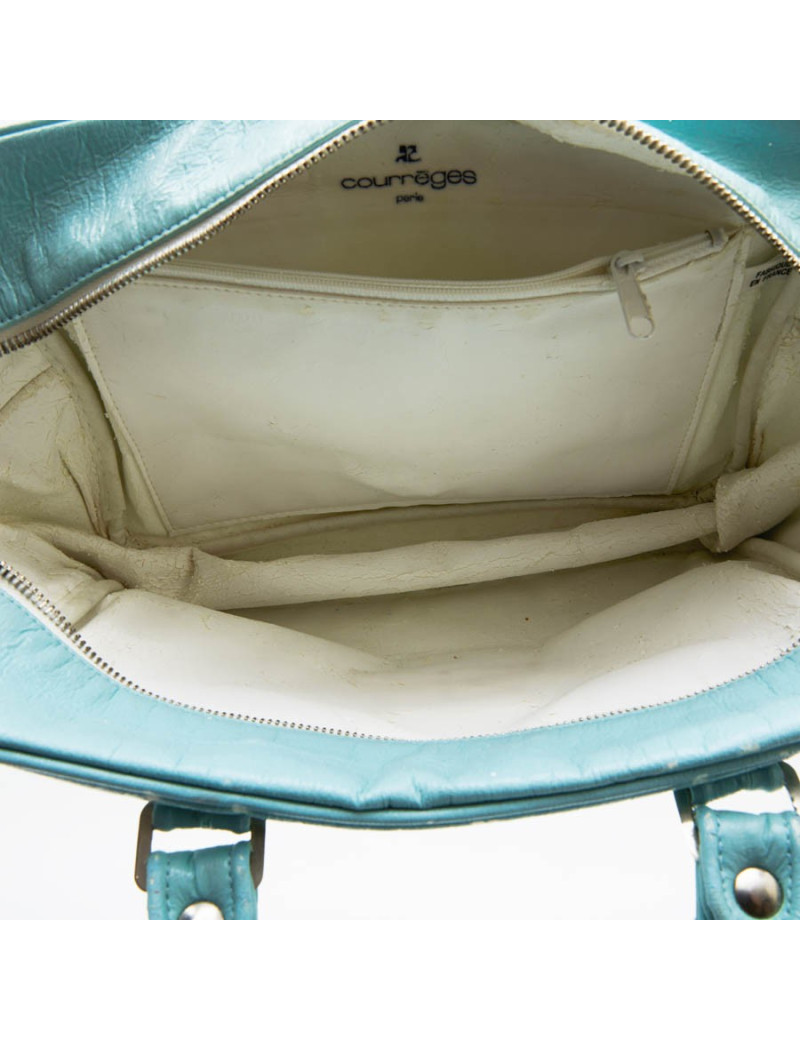 Sac COURREGE cuir verni vert d'eau