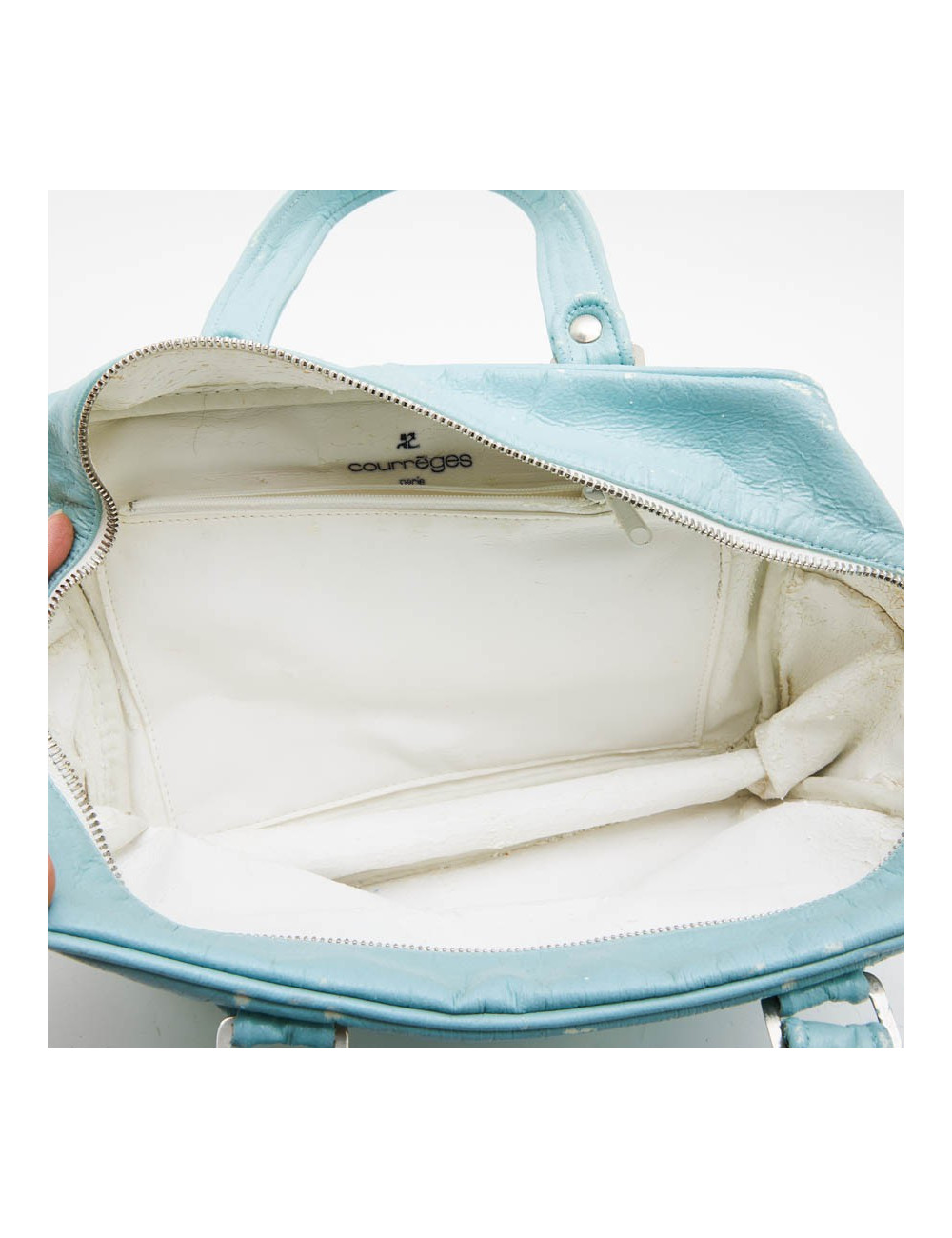 Sac COURREGE cuir verni vert d'eau