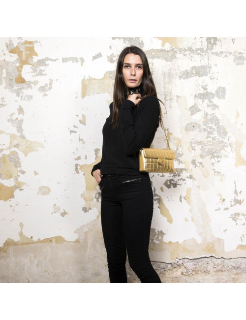 Sac Couture baguette CHANEL cuir matelassé or