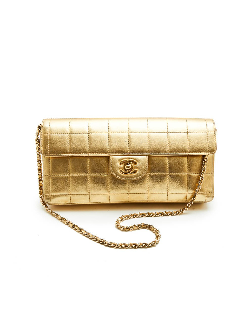 Sac baguette CHANEL cuir matelassé doré