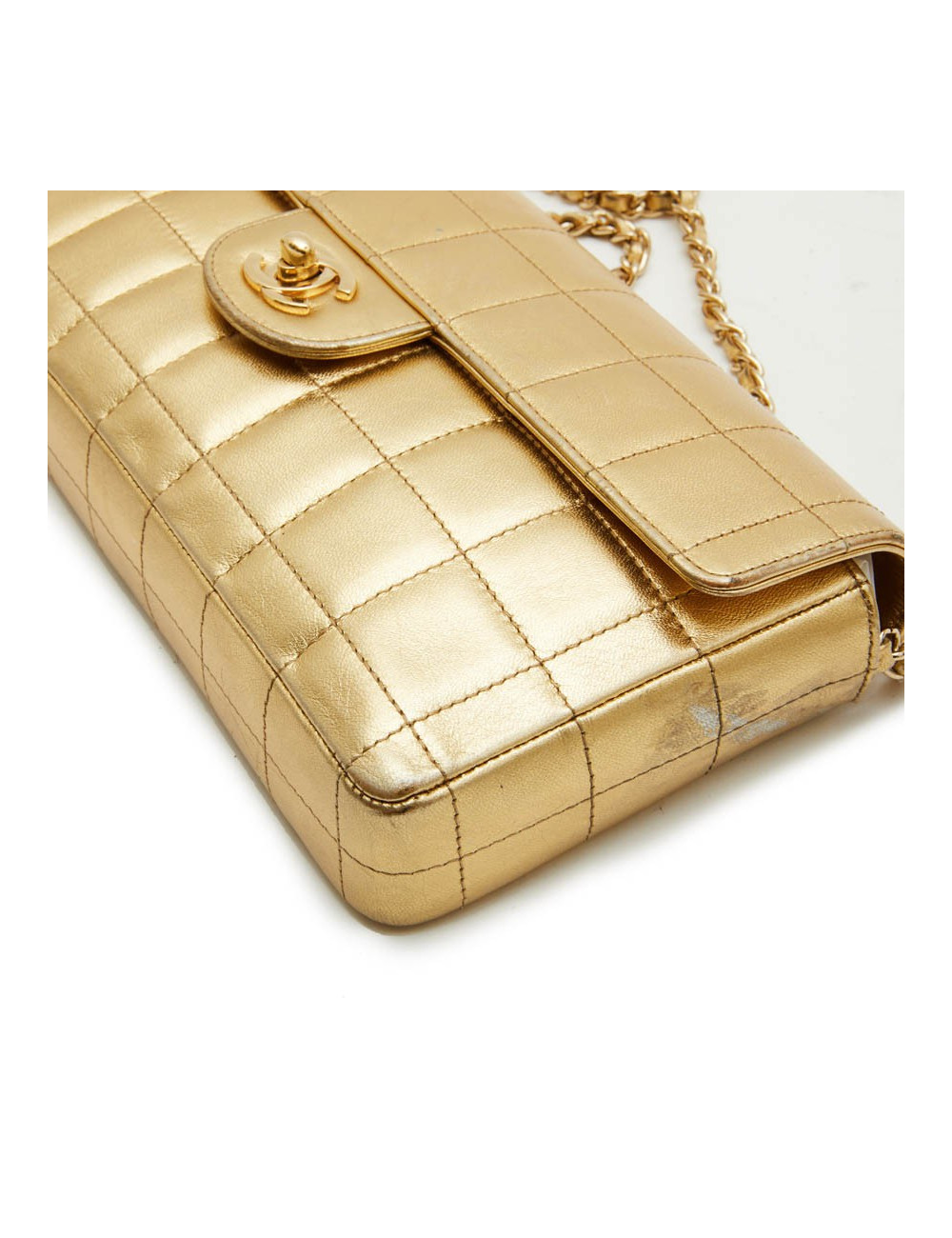 Sac Couture baguette CHANEL cuir matelassé or