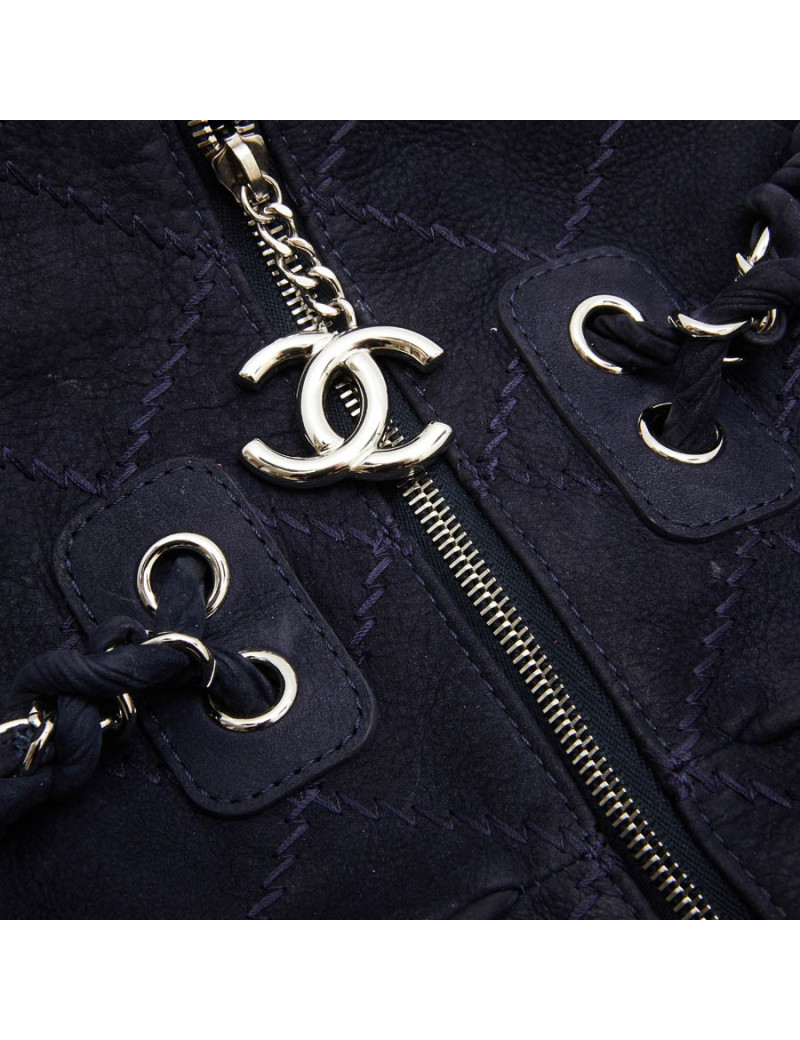 Sac cabas CHANEL veau velours bleu marine 